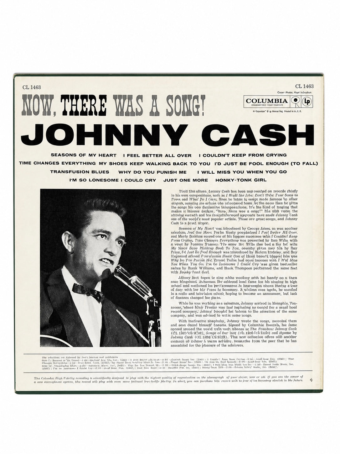 Vintage Johnny Cash Now, There Was a Song! Vinyl LP Record Columbia CL 1463 Original Mono Country Album