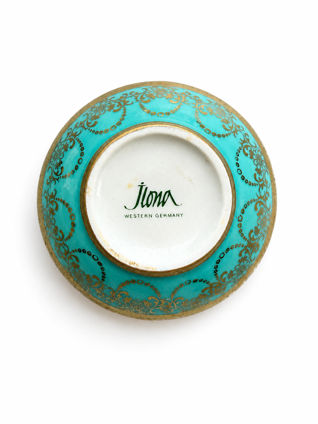 Vintage Ilona Western Germany Porcelain Trinket Box – Turquoise & Gold Gilt