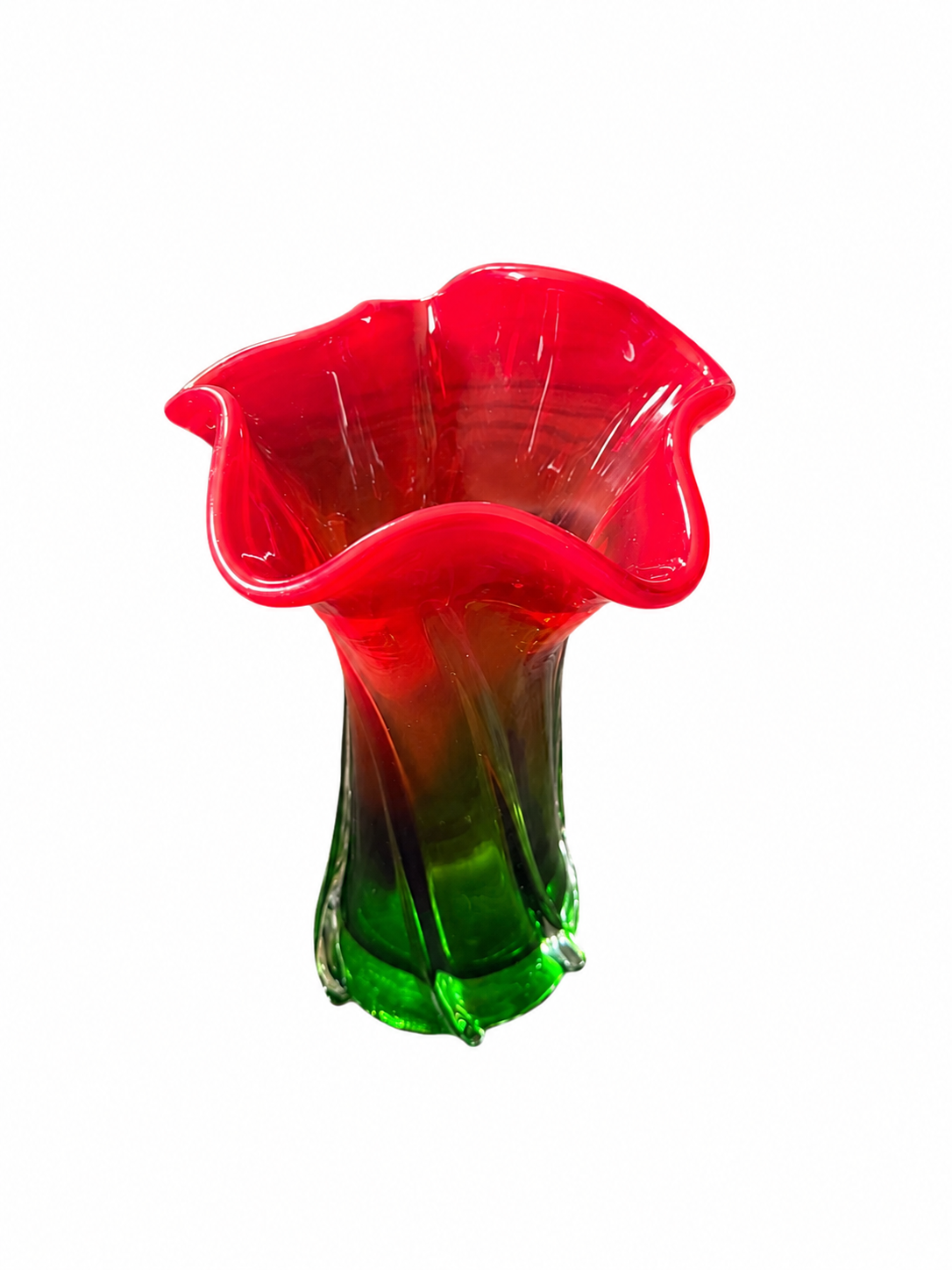 Vintage Murano Style Hand-Blown Glass Jack-in-the-Pulpit Lily Vase.