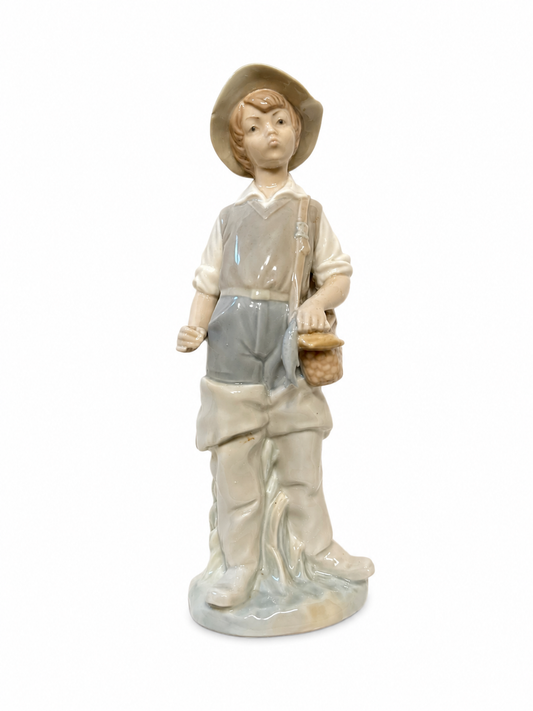 Lladró Boy Holding Fish Figurine Vintage Porcelain Spain Fisher Boy