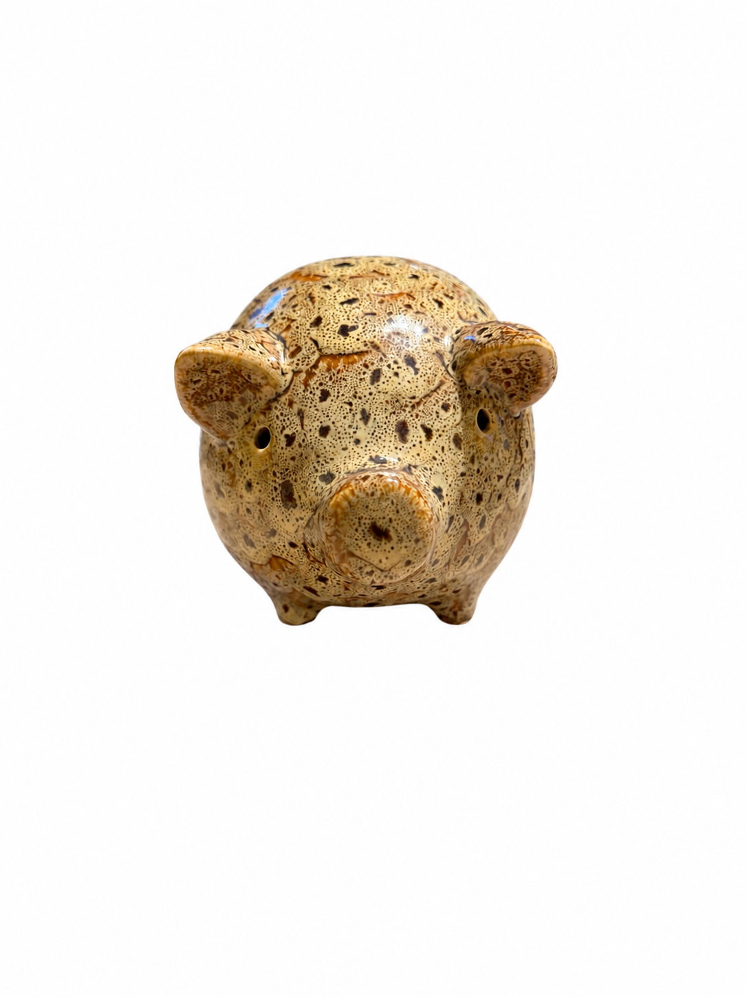 Vintage Speckled Glazed Ceramic Pig Figurine – Brown Tan Studio Pottery Sculpture