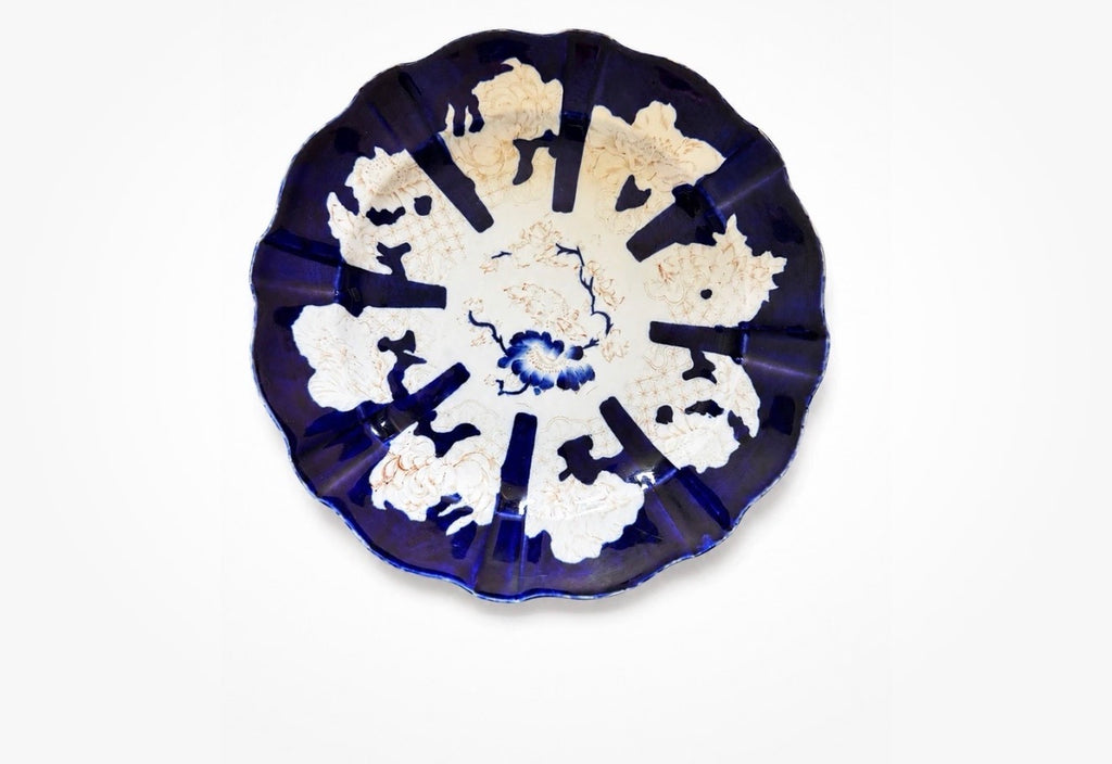 Royal Crown Derby Envoy Cobalt Blue & White Floral Dinner Plate Scalloped England