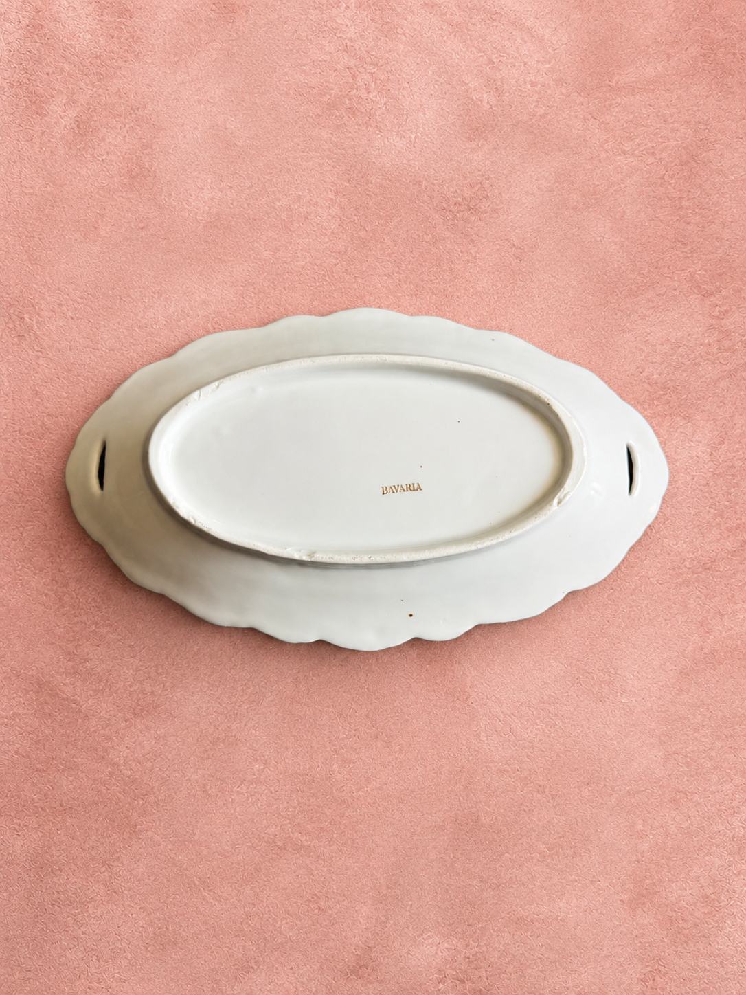 Antique Bavaria Porcelain Pink Rose Relish Dish 8” Handled Gold Trim Floral