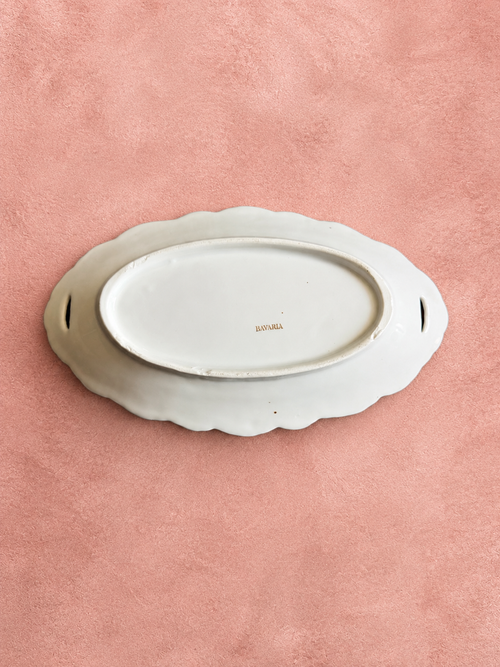 Antique Bavaria Porcelain Pink Rose Relish Dish 8” Handled Gold Trim Floral