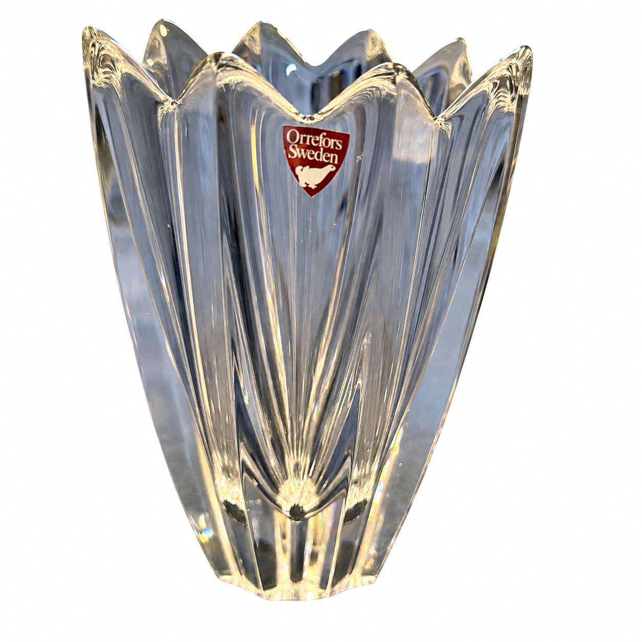 Vintage Orrefors Sweden Signed Crystal Fleur Tulip Vase - 6 inch