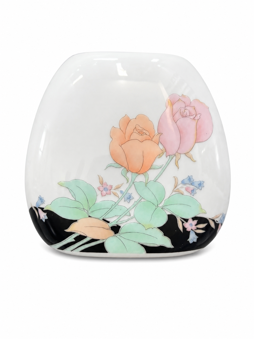 Vintage Hand-Painted Japanese Porcelain Bud Vase – Pink & Peach Roses Floral Vase – Made in Japan