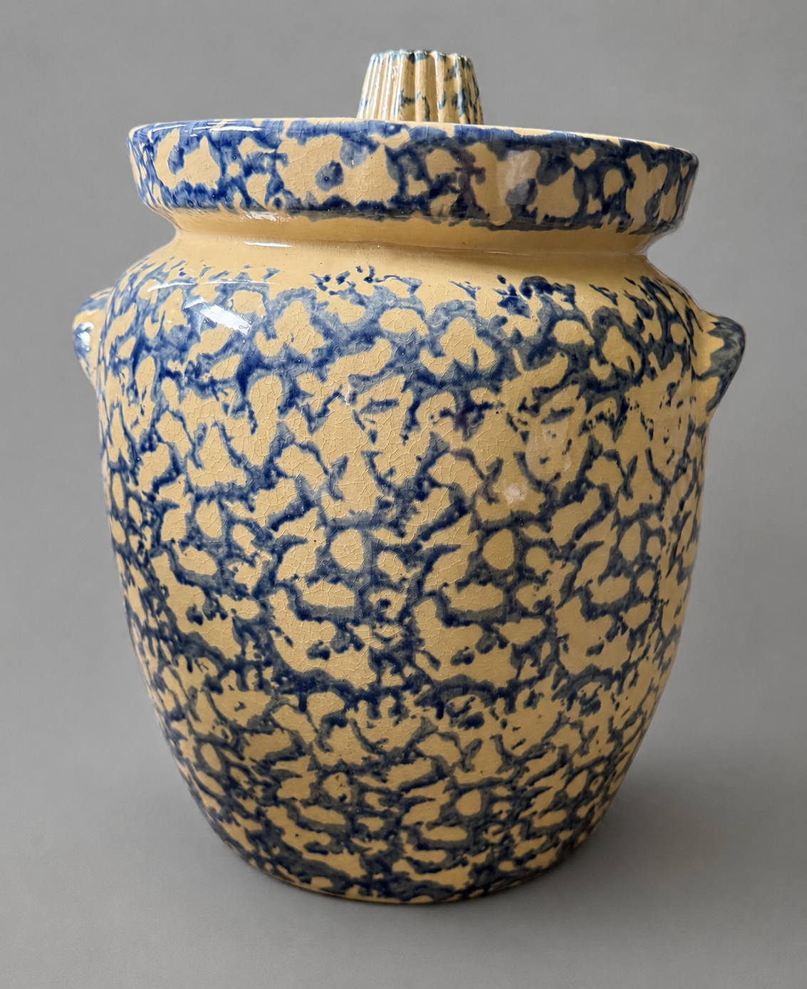 Vintage Robinson Ransbottom Blue Spongeware "Cookie" Jar — RRP Co.