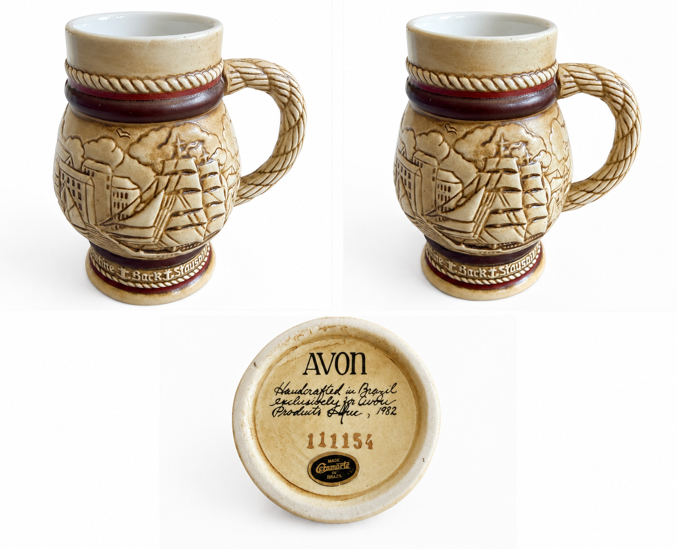 Vintage Avon Collectible Beer Stein Mug Lot of 4 – Wildlife, Western & Sailing Themes – Brazil 1982-1983