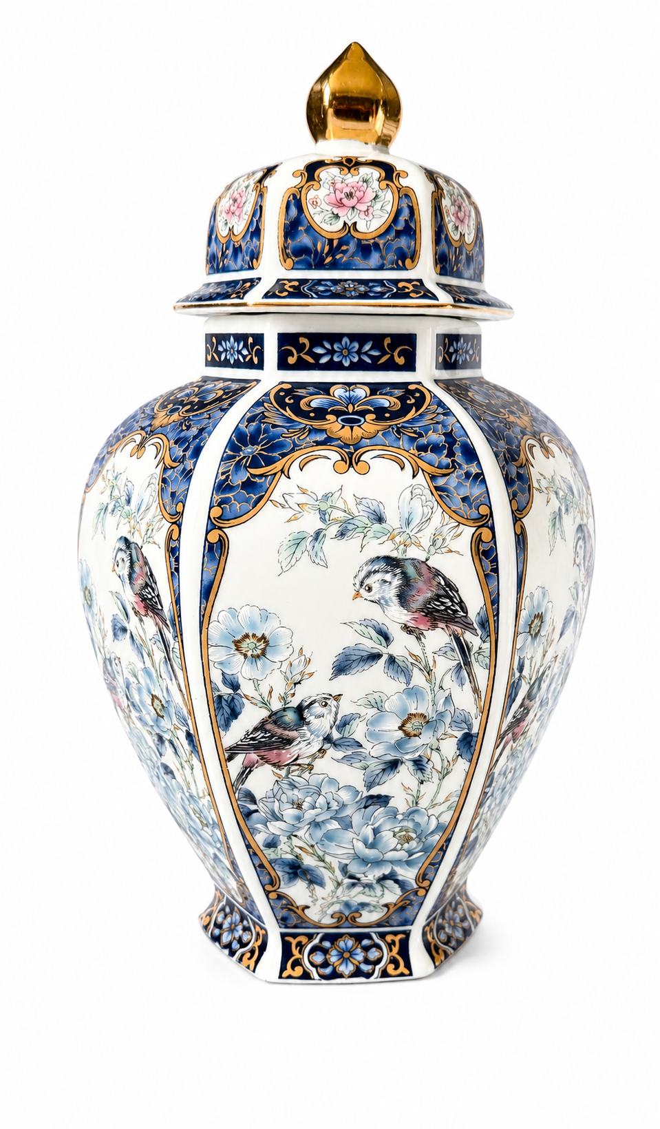 Vintage Otagiri Blue Royal Ginger Jar with Lid – Bird & Floral Porcelain Vase Japan