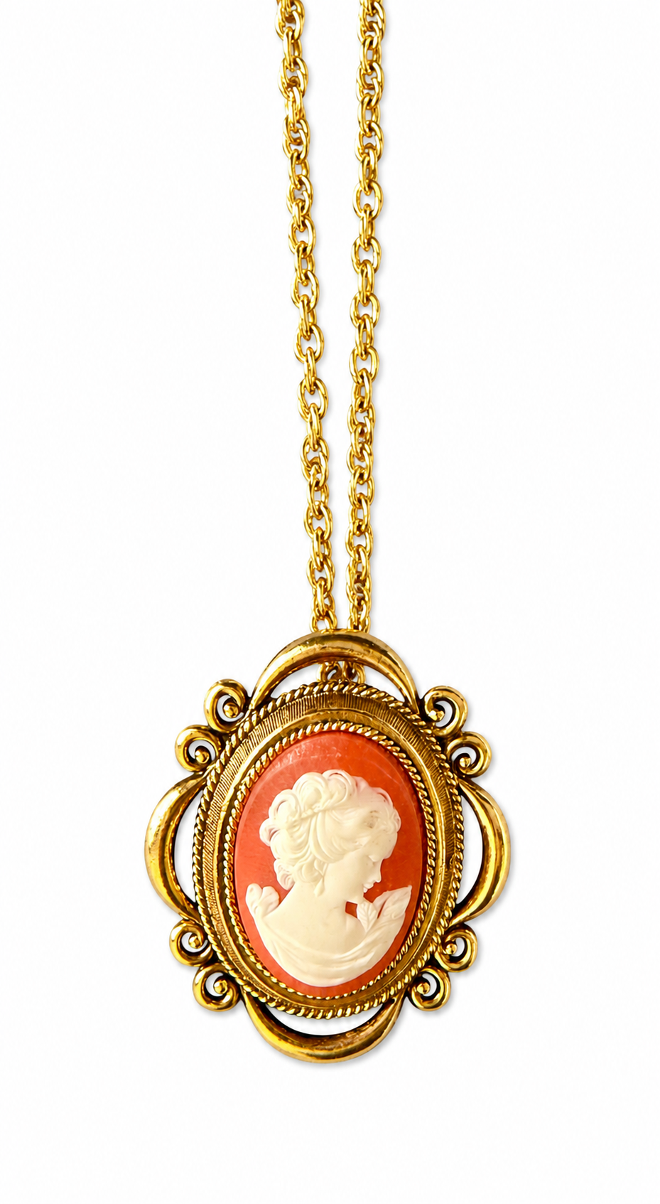 Vintage Max Factor Cameo Perfume Locket Necklace – Gold Tone Pendant