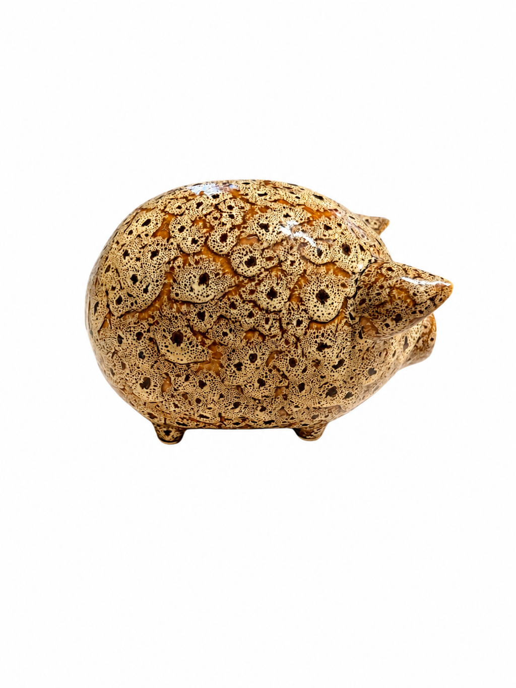 Vintage Speckled Glazed Ceramic Pig Figurine – Brown Tan Studio Pottery Sculpture