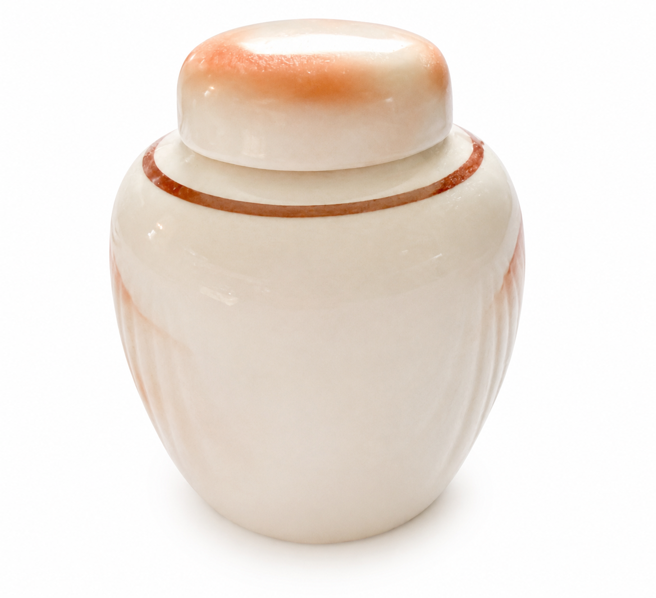 Vintage Asian-Inspired Porcelain Ginger Jar – Peach & Coral Floral Bird Design – Lidded Decorative Vase