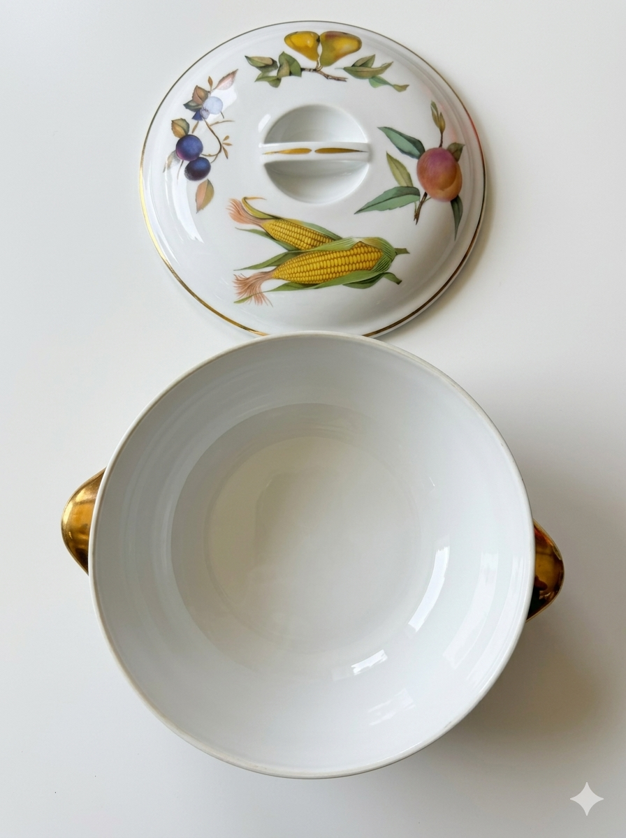 Royal Worcester Evesham 7.5” Covered Vegetable Bowl with Lid – Flameproof Porcelain Made in England