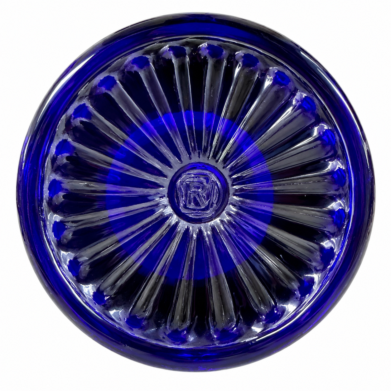 Vintage Signed N. Raughner Hand Painted Cobalt Blue Art Glass Basket Vase Murano Style