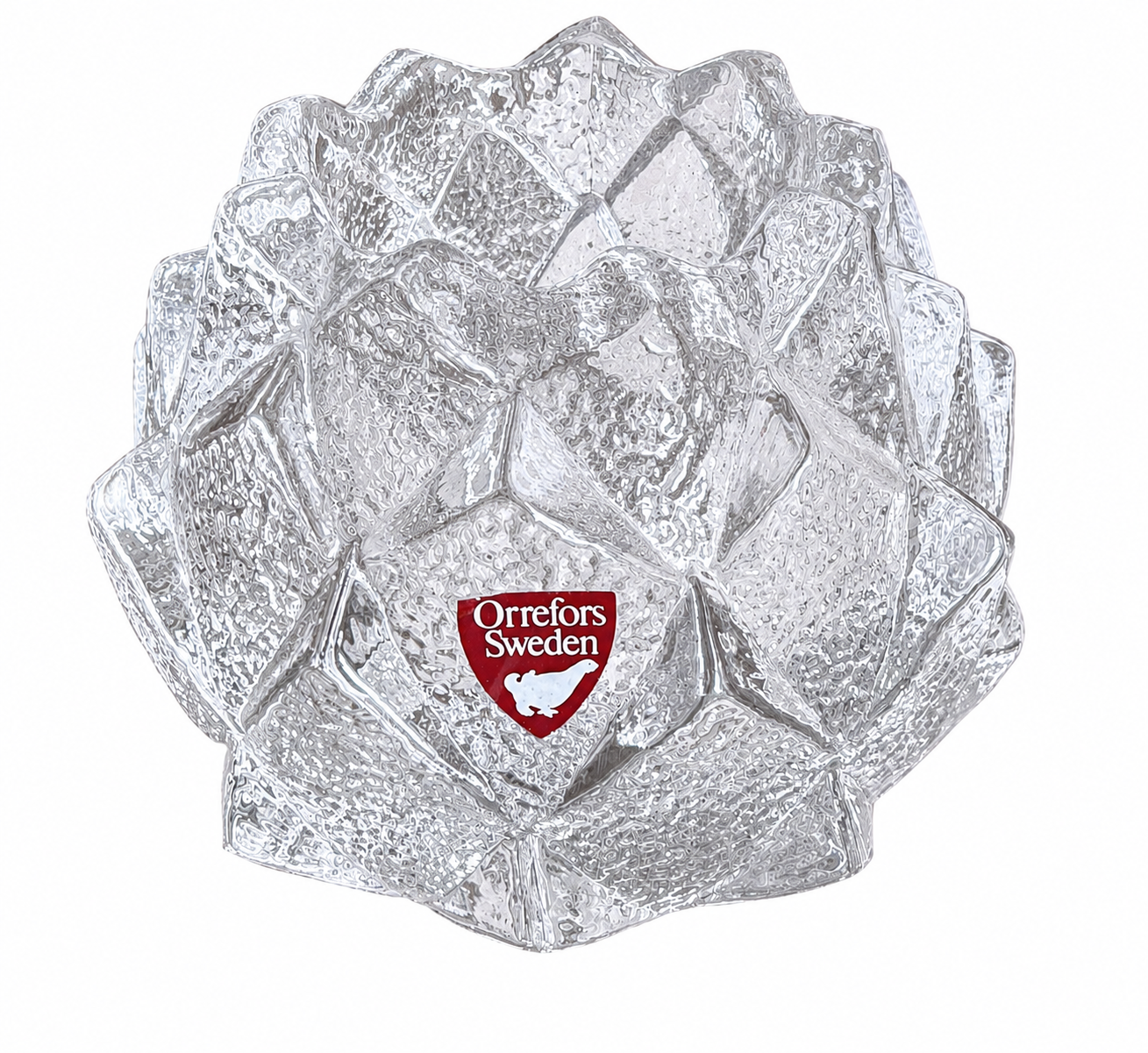 Orrefors Sweden Crystal Lotus Votive Candle Holder | Scandinavian Art Glass Tealight Holder