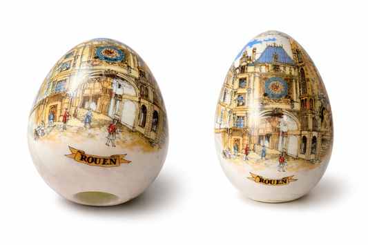 Vintage Rouen France Porcelain Egg Souvenir Bud Vase / Decorative Egg Figurine