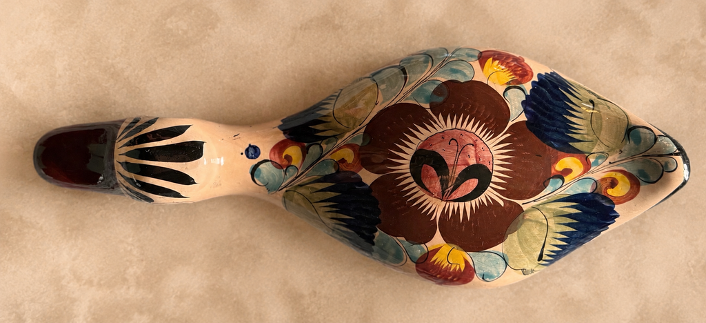 Vintage Mexican Hand-Painted Ceramic Bird Sculpture – 14” Folk Art Figurine