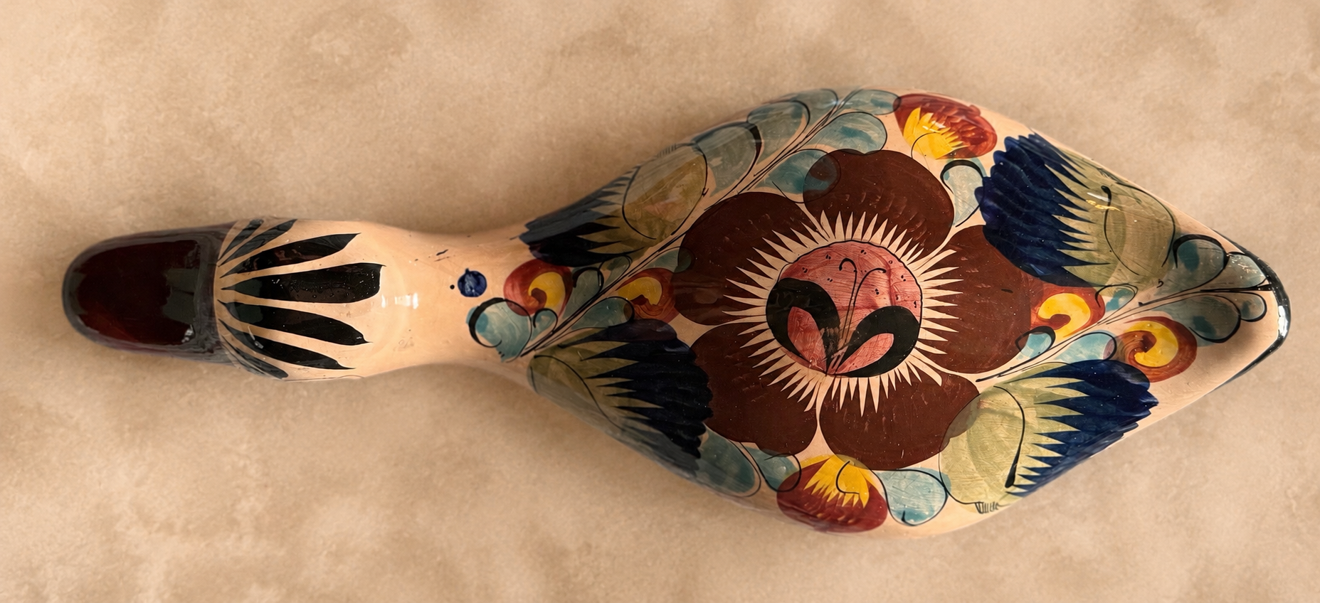 Vintage Mexican Hand-Painted Ceramic Bird Sculpture – 14” Folk Art Figurine