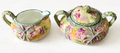 Antique Royal Moriye Nippon Creamer & Covered Sugar Bowl Set, Hand Painted Floral Moriage Relief, Japan 1891-1921