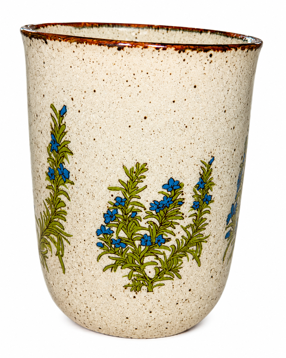 Vintage Speckled Stoneware Coffee Mug with Blue Wildflowers – Rustic Floral Ceramic Cup