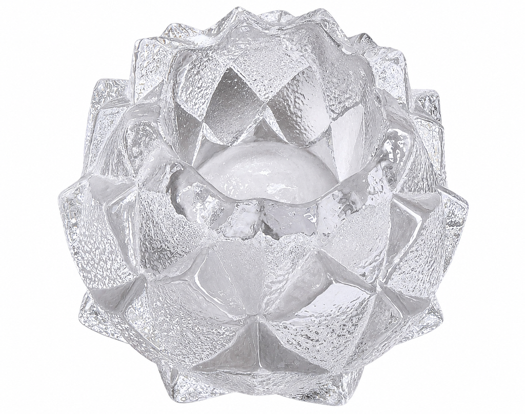 Orrefors Sweden Crystal Lotus Votive Candle Holder | Scandinavian Art Glass Tealight Holder