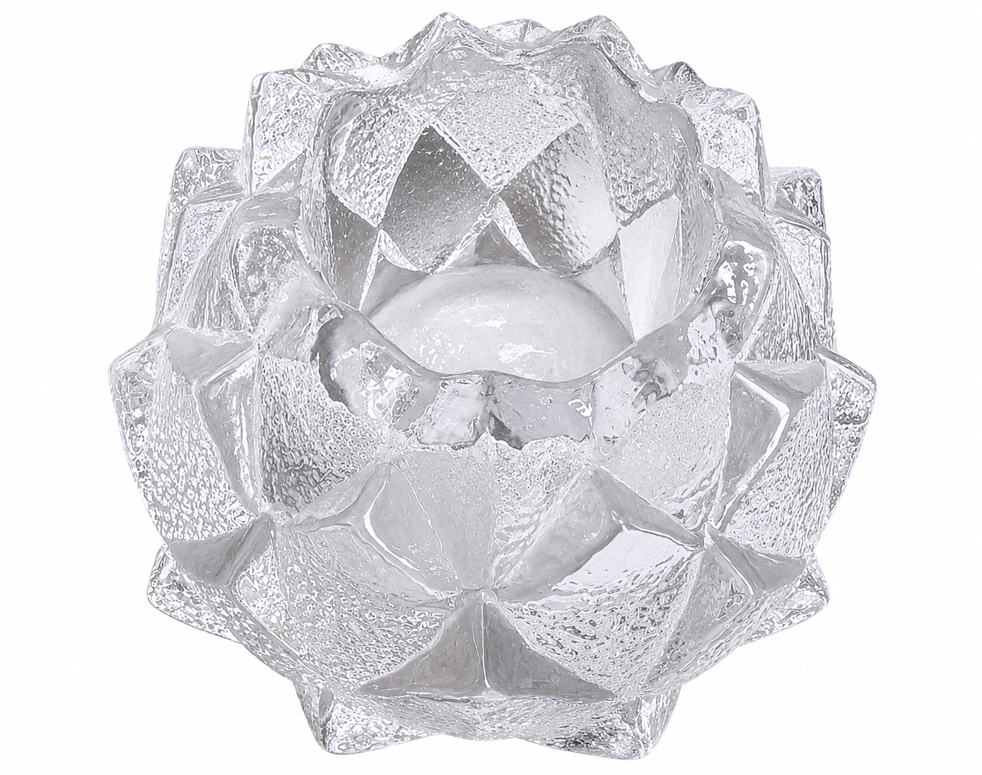 Orrefors Sweden Crystal Lotus Votive Candle Holder | Scandinavian Art Glass Tealight Holder