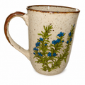 Vintage Speckled Stoneware Coffee Mug with Blue Wildflowers – Rustic Floral Ceramic Cup