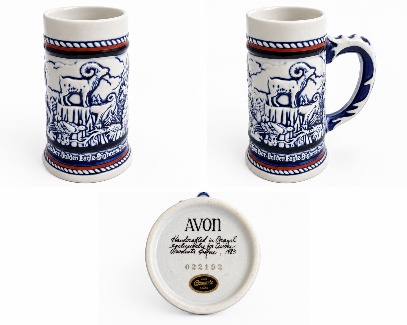 Vintage Avon Collectible Beer Stein Mug Lot of 4 – Wildlife, Western & Sailing Themes – Brazil 1982-1983