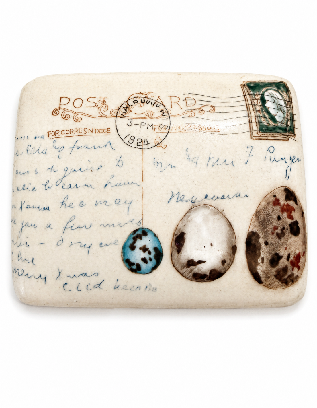 Vintage Postcard Egg Ceramic Trinket Box