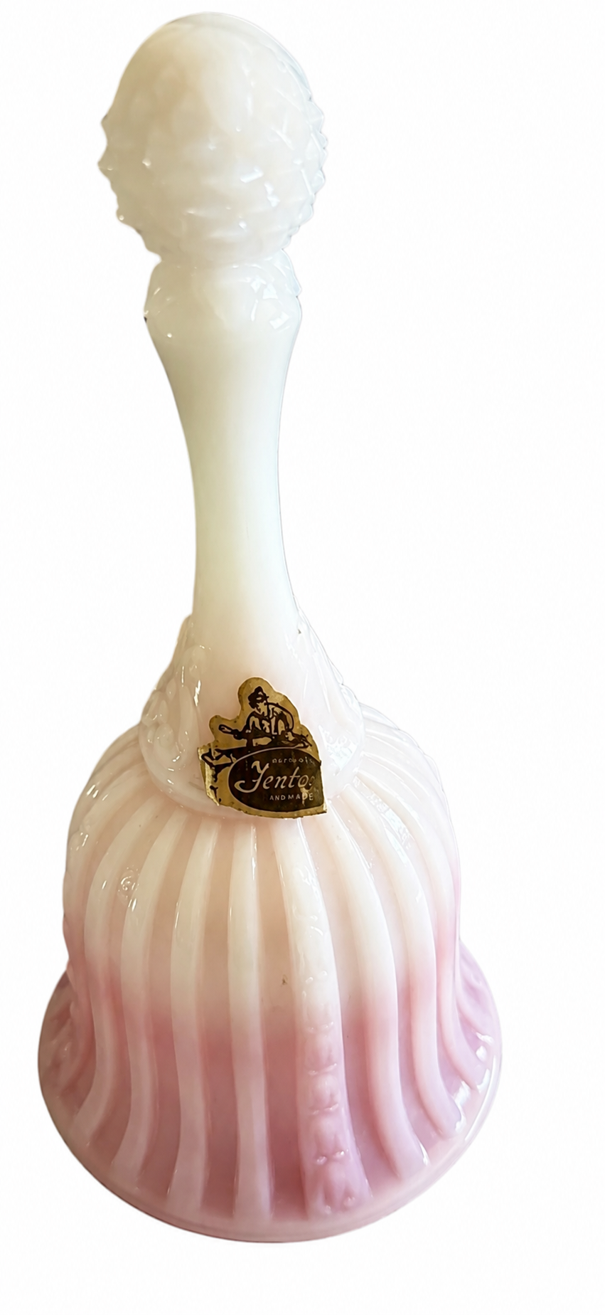 Vintage Fenton Pink Crest Milk Glass Bell with Cherub Handle