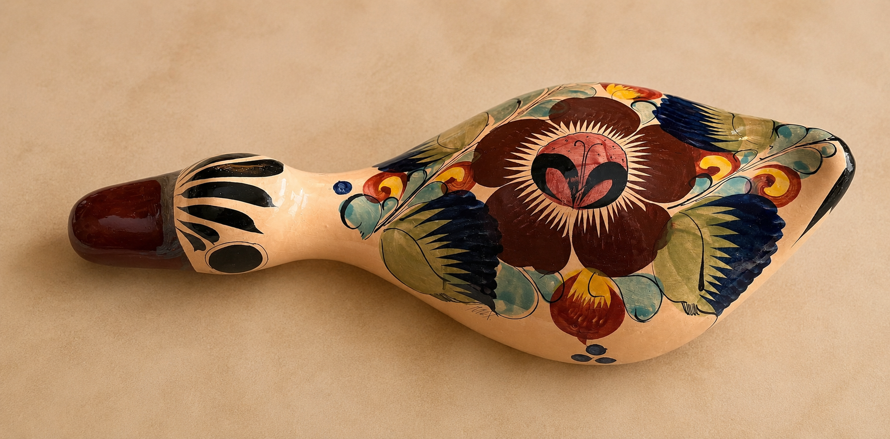 Vintage Mexican Hand-Painted Ceramic Bird Sculpture – 14” Folk Art Figurine