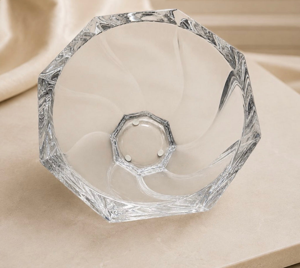 Signed Orrefors Sweden Crystal Centerpiece Bowl Octagon Swirl