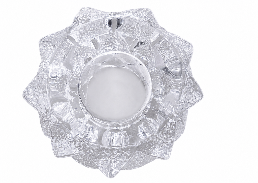 Orrefors Sweden Crystal Lotus Votive Candle Holder | Scandinavian Art Glass Tealight Holder