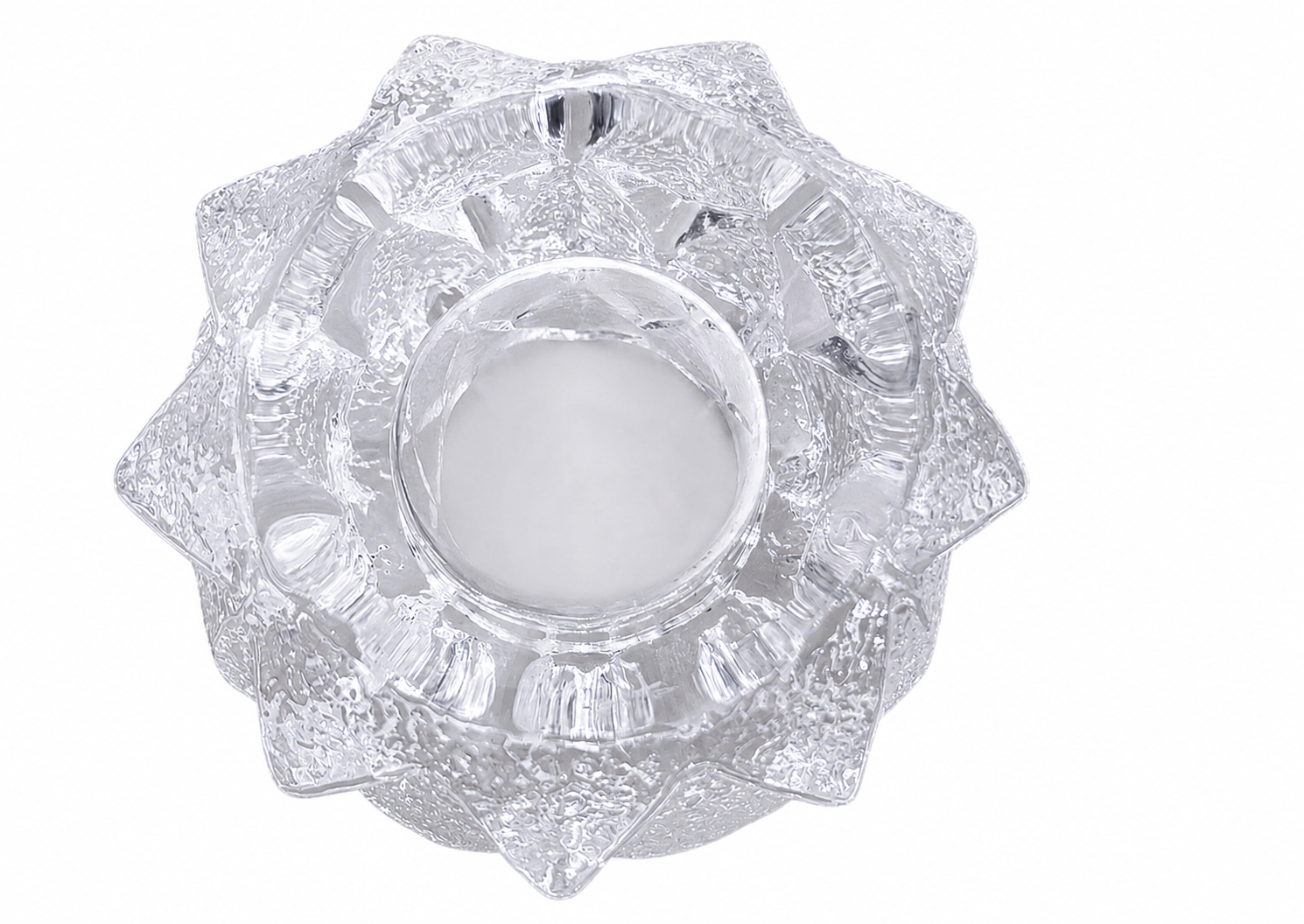Orrefors Sweden Crystal Lotus Votive Candle Holder | Scandinavian Art Glass Tealight Holder