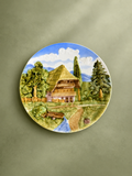 Vintage German Hand-Painted Majolica Alpine Cottage Relief Wall Plate – 9.5”