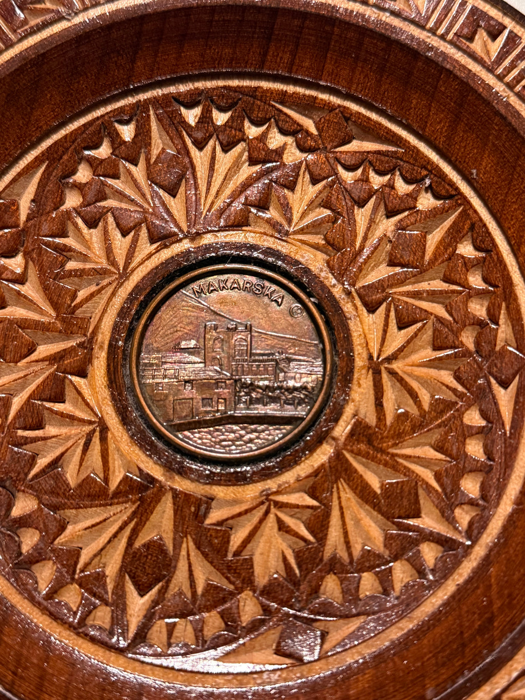 Vintage Croatian Hand Carved Wood  Plate