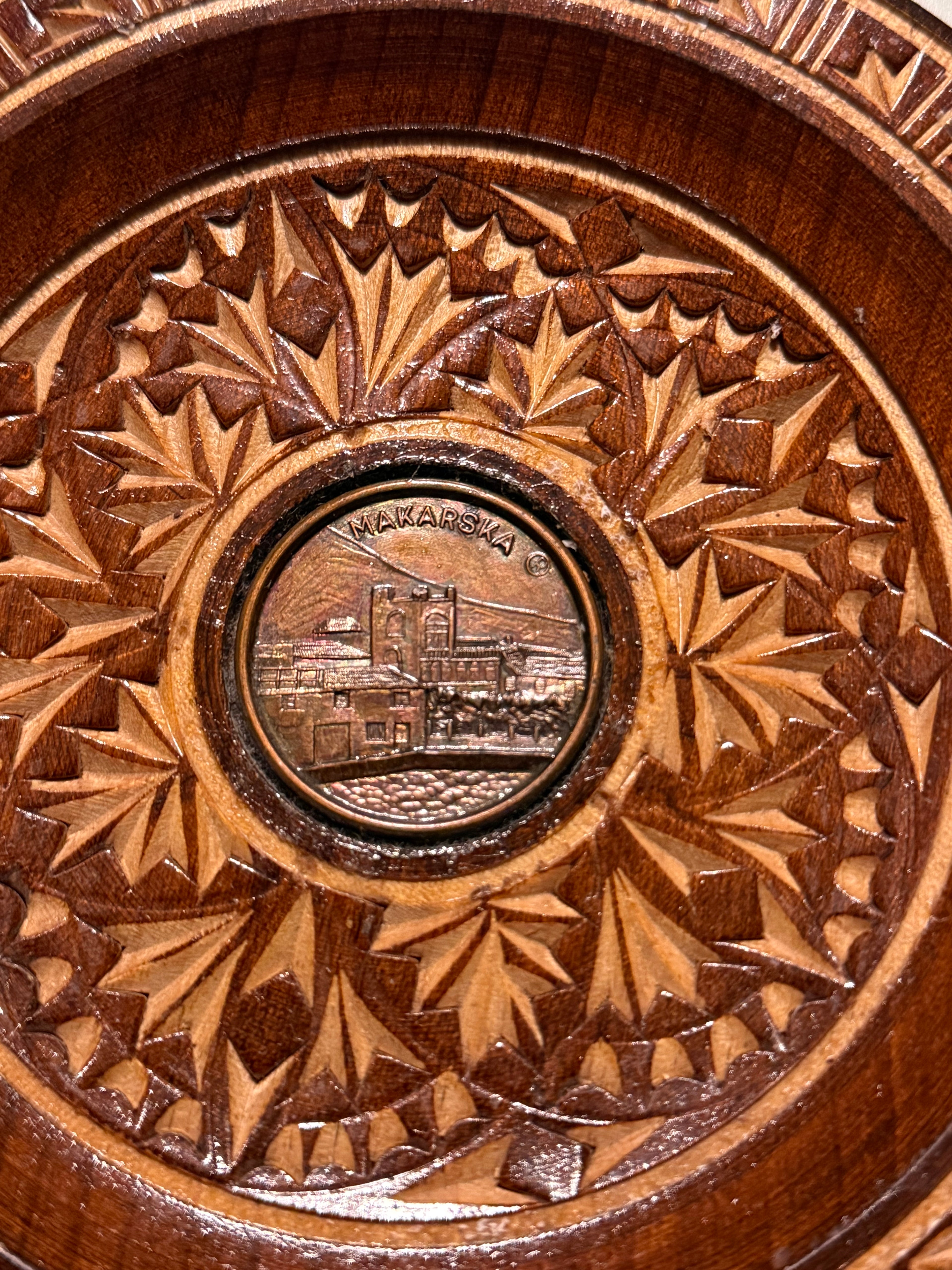 Vintage Croatian Hand Carved Wood  Plate