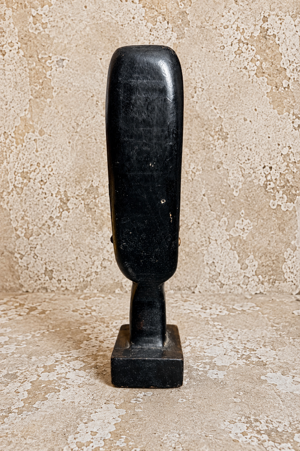 Vintage Hand-Carved Wood Face Sculpture – 11” Black & Brown Tribal-Inspired Figurine