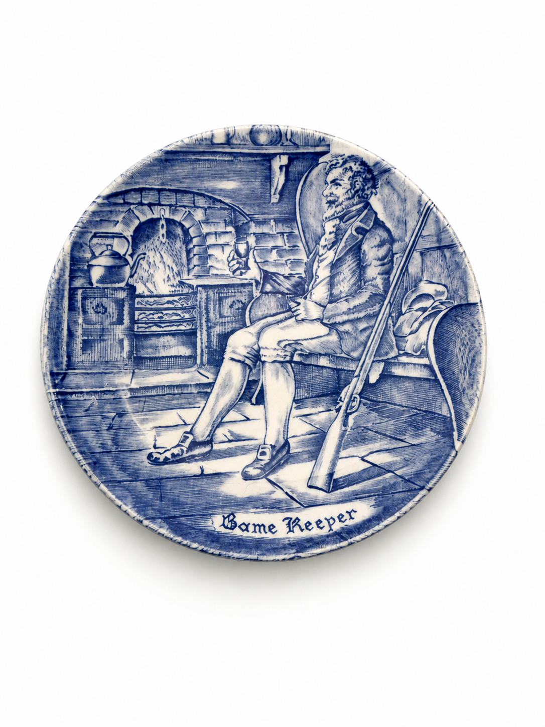 Enoch Wedgwood Game Keeper Plate Blue Transferware England Hunting Scene Vintage