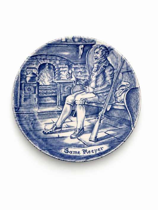 Enoch Wedgwood Game Keeper Plate Blue Transferware England Hunting Scene Vintage