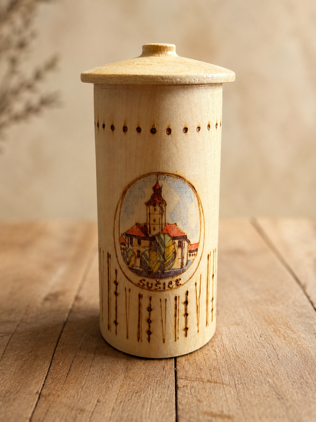 Vintage Czech Wooden Beer Stein – Hand-Painted Sušice Folk Art