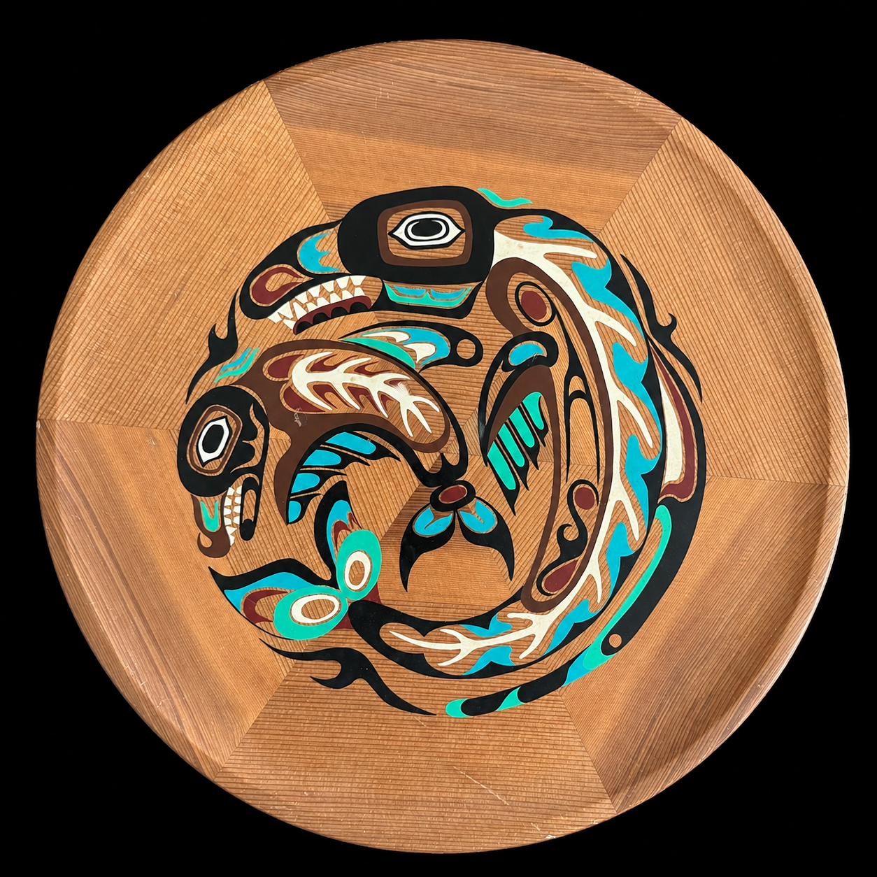 Rare Set: 2 Vintage Pacific Northwest Coast Cedar Art Plaques - Bear Mother & Killer Whale Folklore
