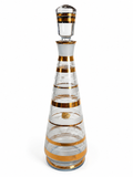 MCM Bohemia Glass Decanter 4 Glasses Set Gold Frosted Stripes Czechoslovakia Vintage