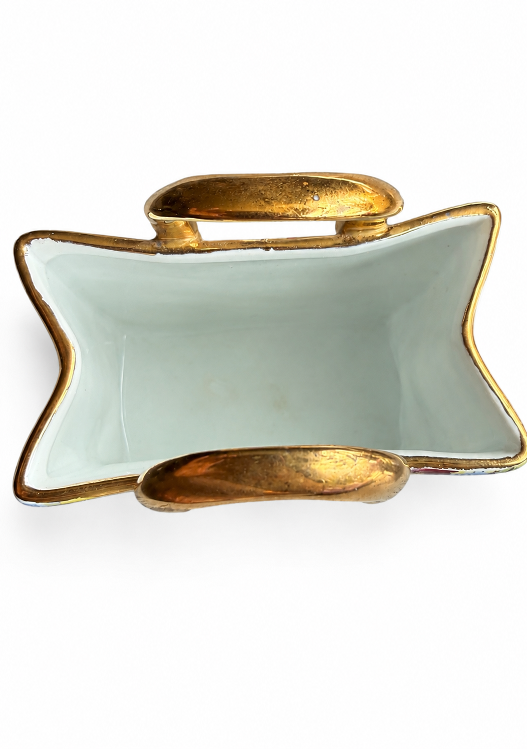 Vintage Floral Handbag Shaped Ceramic Trinket Box with Gold Handle