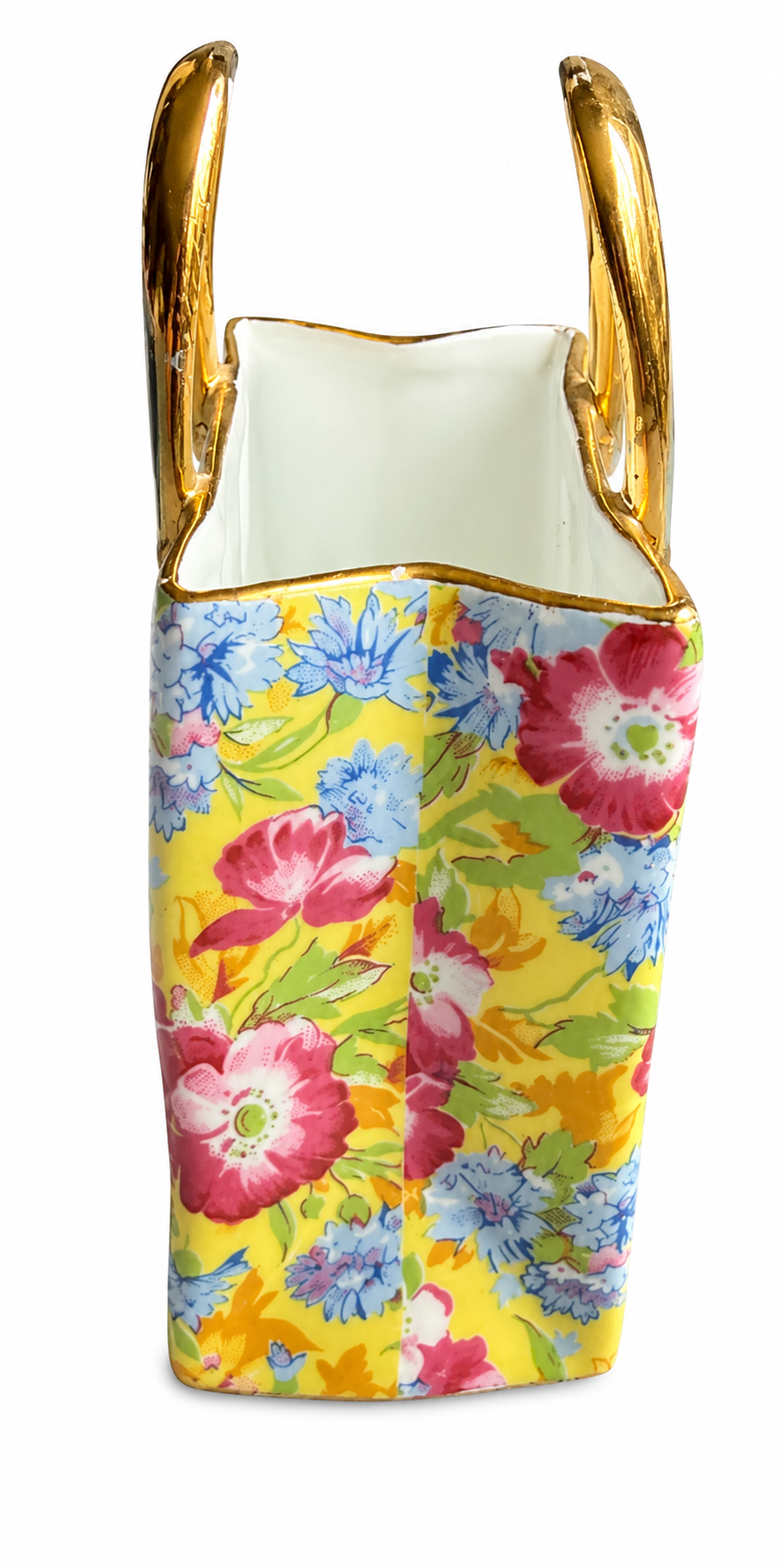 Vintage Floral Handbag Shaped Ceramic Trinket Box with Gold Handle
