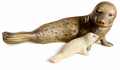 Vintage Goebel West Germany Harbor Seal & Baby Seal Porcelain Figurine Hand Painted