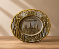 Vintage Angkor Wat Cambodia Souvenir Plate Metal Gold Silver Plaque