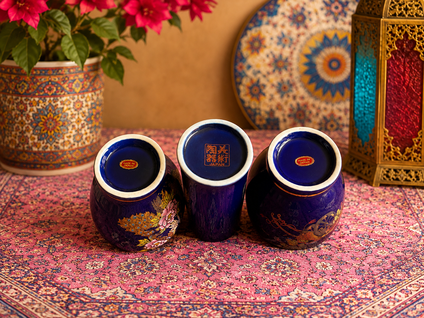 Vintage Made in Japan Cobalt Blue Mini Vases – Set of 3