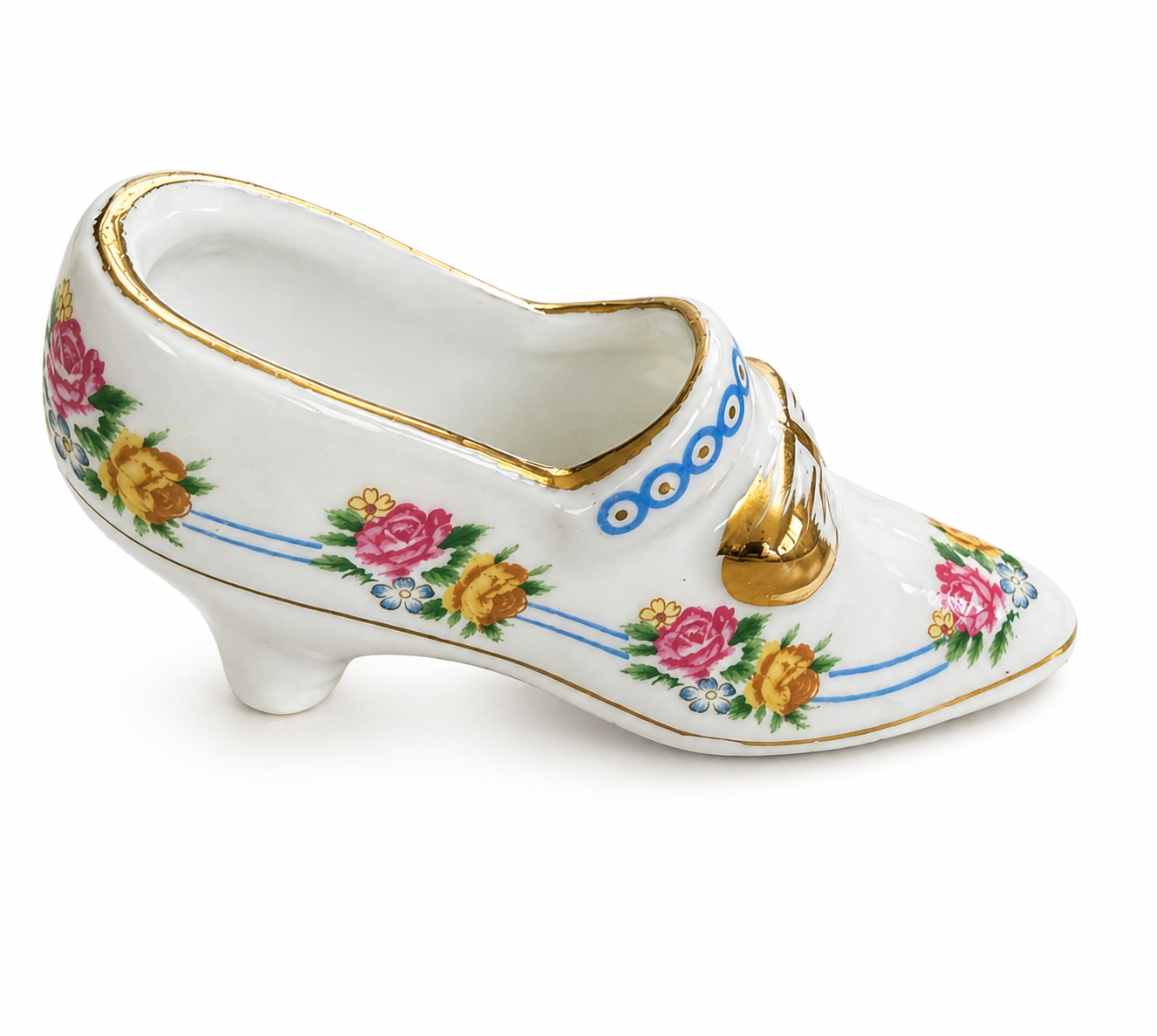 Vintage Limoges Hand Painted Porcelain Shoe Trinket Vase – Floral Miniature High Heel Figurine