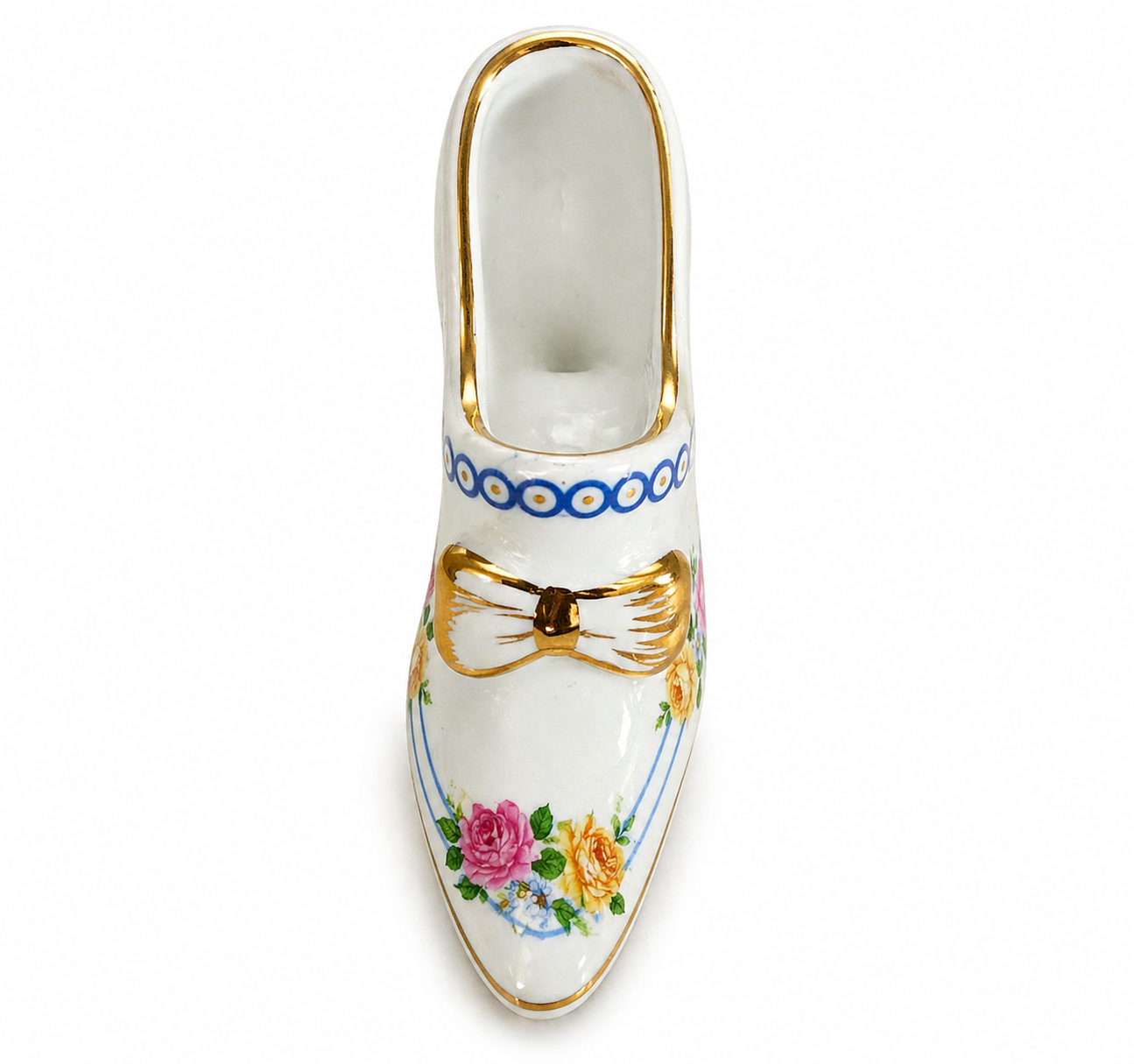 Vintage Limoges Hand Painted Porcelain Shoe Trinket Vase – Floral Miniature High Heel Figurine